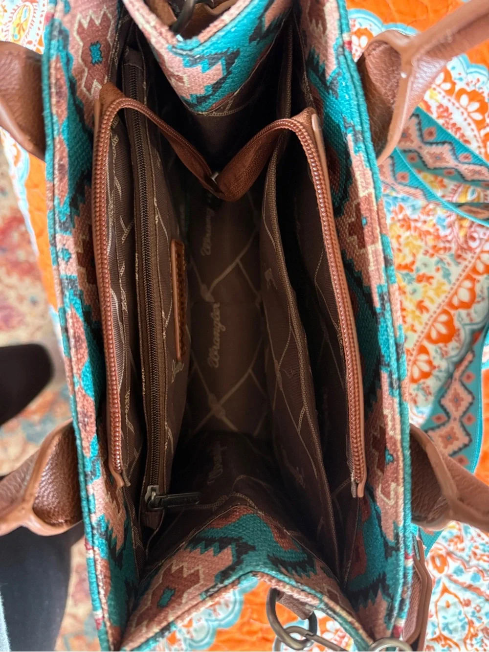 Wrangler Teal & Brown Southwestern Pattern Tote